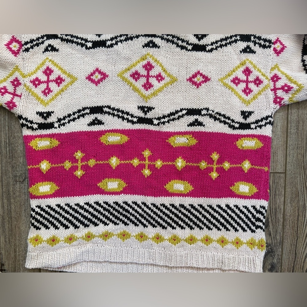 Vintage Forenza Sweater M Pink Geometric Knit 90s Chunky Ramie Cotton - Picture 7 of 13